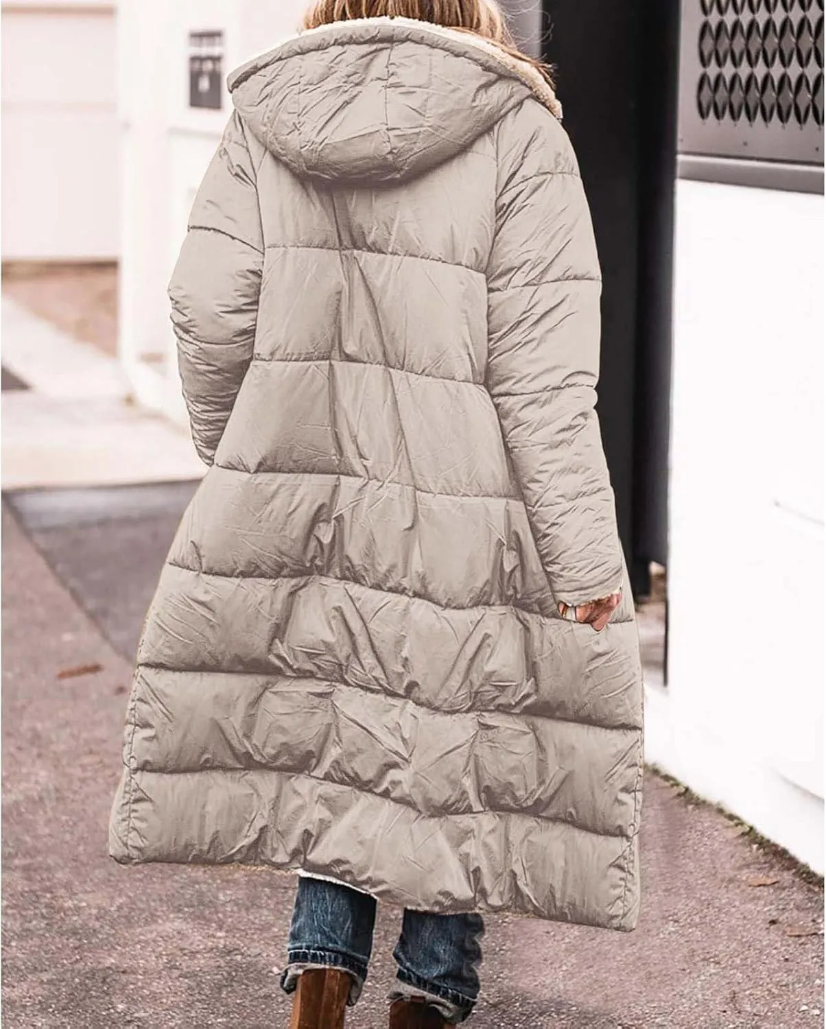 Womens Winter Fleece Long Coats Oversized Shearling Sherpa Fuzzy Fleece Lined Reversible Long Sleeve Hooded Jackets