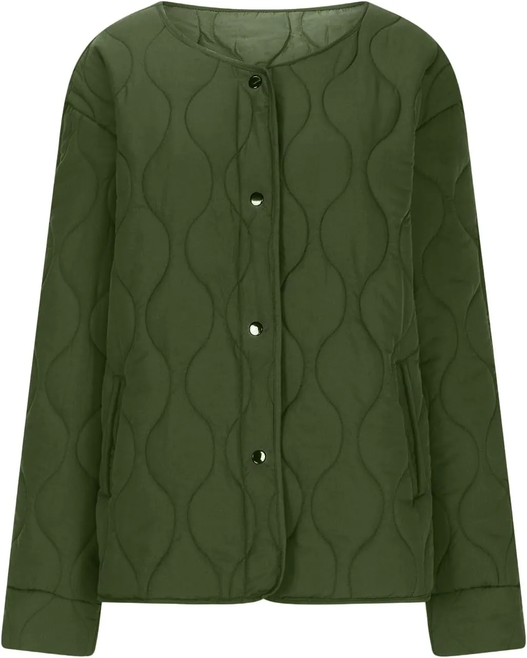 Womens Winter Quilted Jackets Long Sleeve Button Down Puffer Jacket Warm Lightweight Down Coats with Pockets
