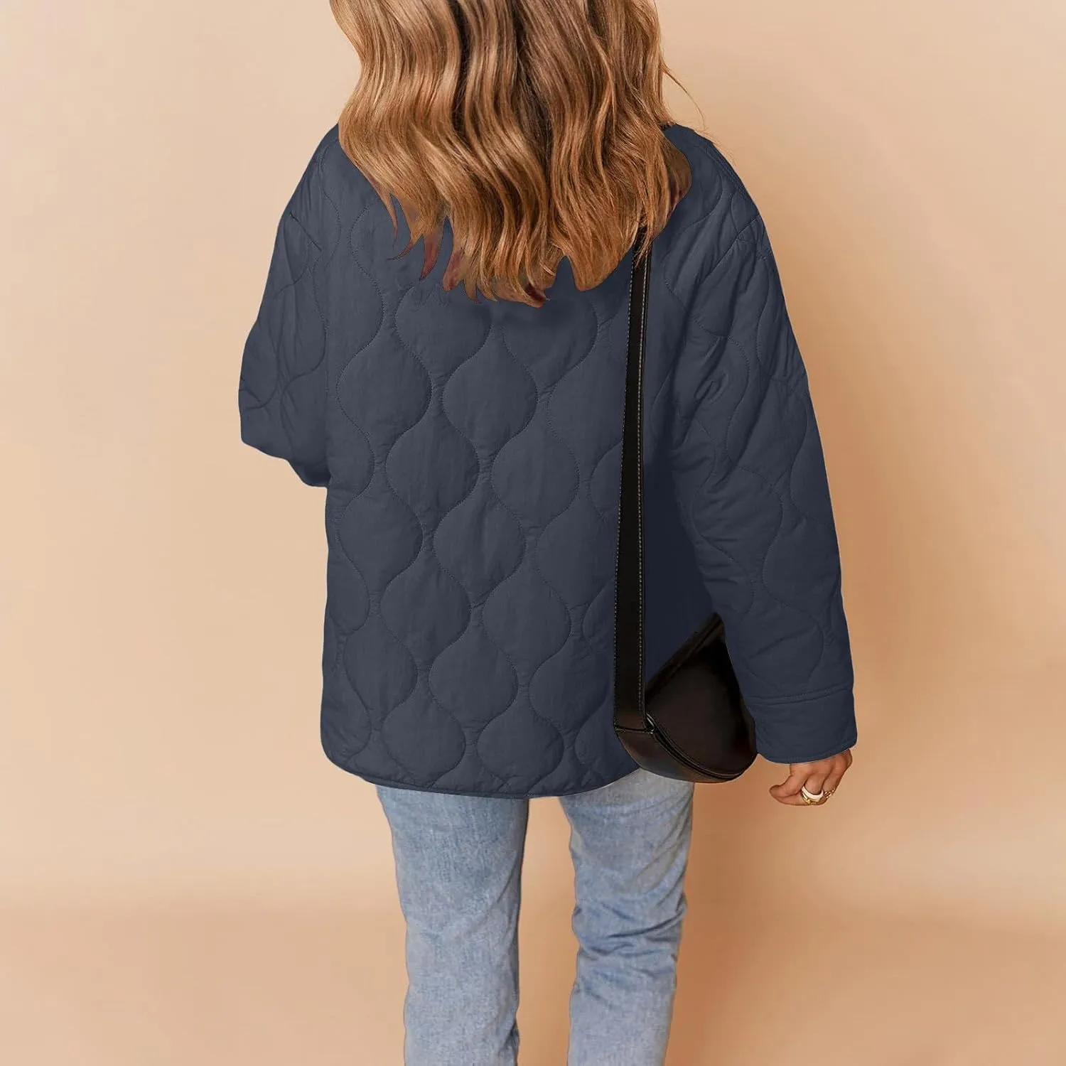 Womens Winter Quilted Jackets Long Sleeve Button Down Puffer Jacket Warm Lightweight Down Coats with Pockets