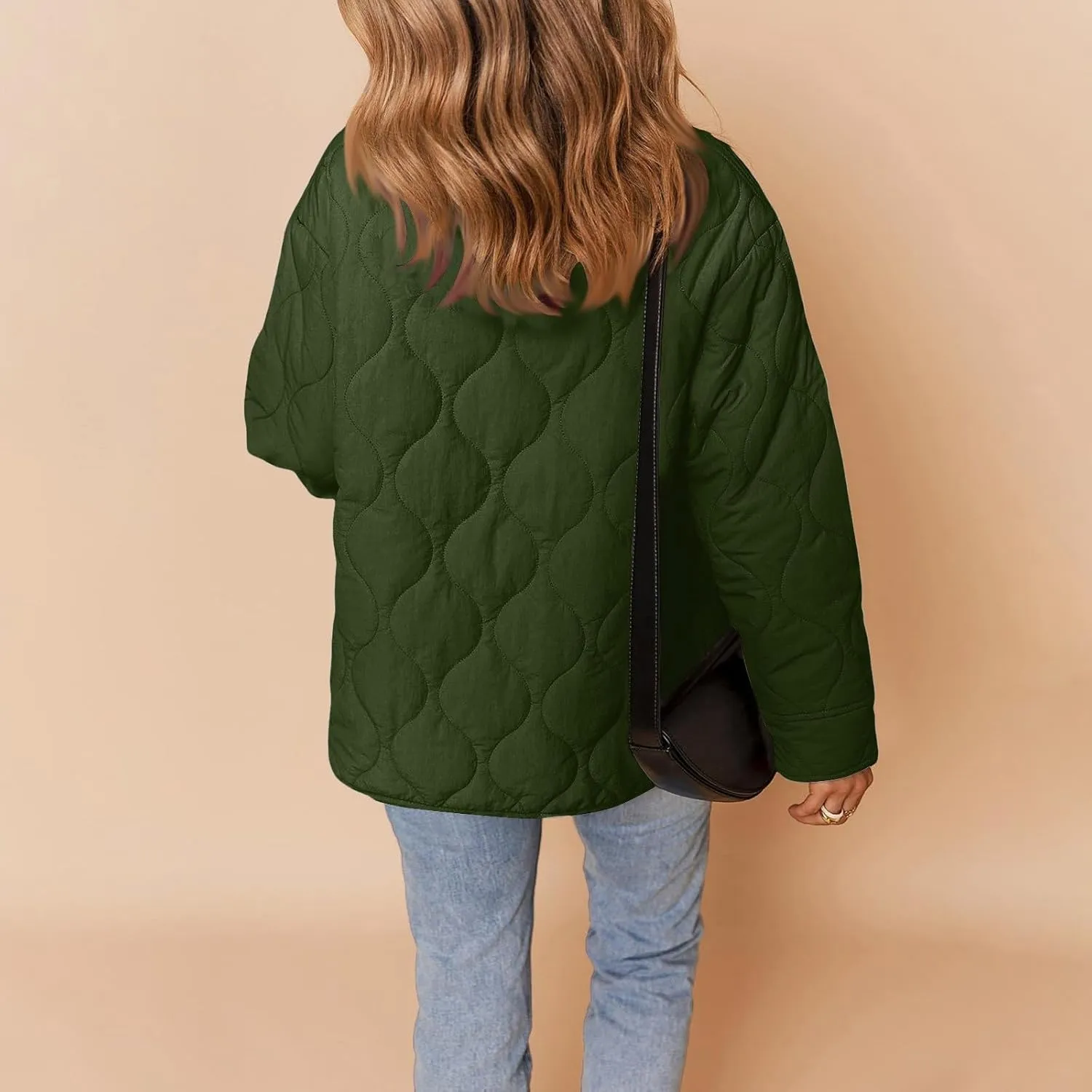Womens Winter Quilted Jackets Long Sleeve Button Down Puffer Jacket Warm Lightweight Down Coats with Pockets