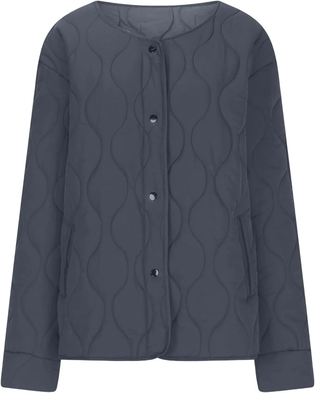 Womens Winter Quilted Jackets Long Sleeve Button Down Puffer Jacket Warm Lightweight Down Coats with Pockets