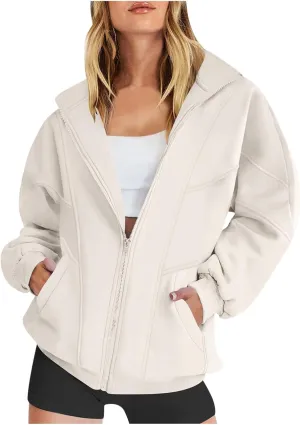Womens Zip Up Hoodies Oversized Fleece Sweatshirts Jackets With Pockets 2024 Y2k Fashion Winter Fall Casual Outfits