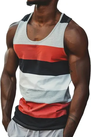 Workout Tank Tops Mens Sleeveless Scoop Neck Cut Off Muscle T-Shirts Color Block Patchwork Yoga Runnig Vest Tops