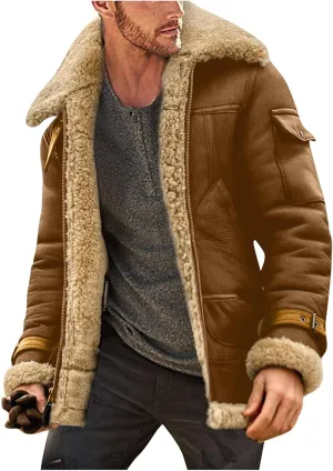 XIAXOGOOL Jackets For Men,Men's Shearling Coat Faux Suede Sherpa Lined Winter Thicken Warm Jacket With Pockets