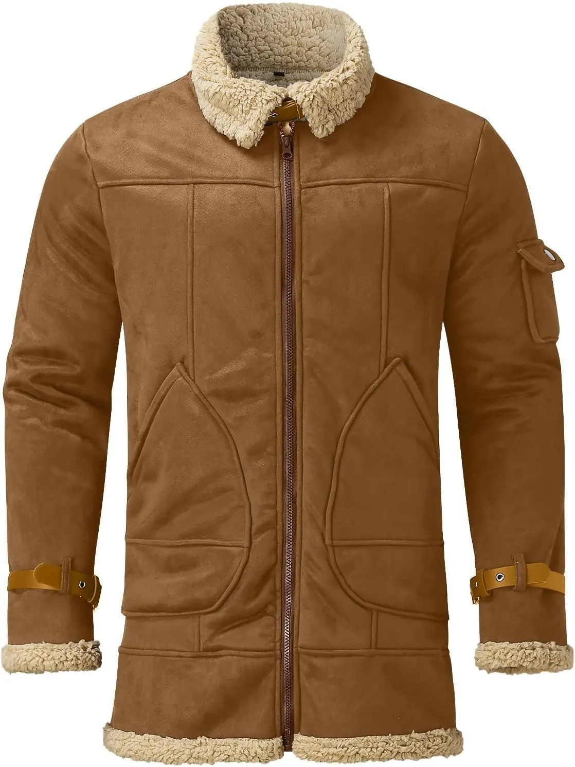 XIAXOGOOL Jackets For Men,Men's Shearling Coat Faux Suede Sherpa Lined Winter Thicken Warm Jacket With Pockets