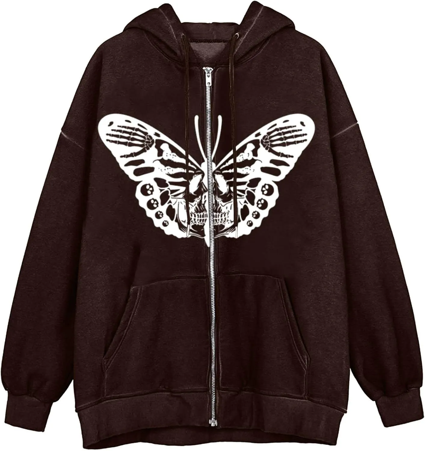 Y2K Hoodies for Women Zip Up Print Graphic Oversized Pockets Hooded Jacket 90s Long Sleeve Sweatshirt Coat Streetwear Goth