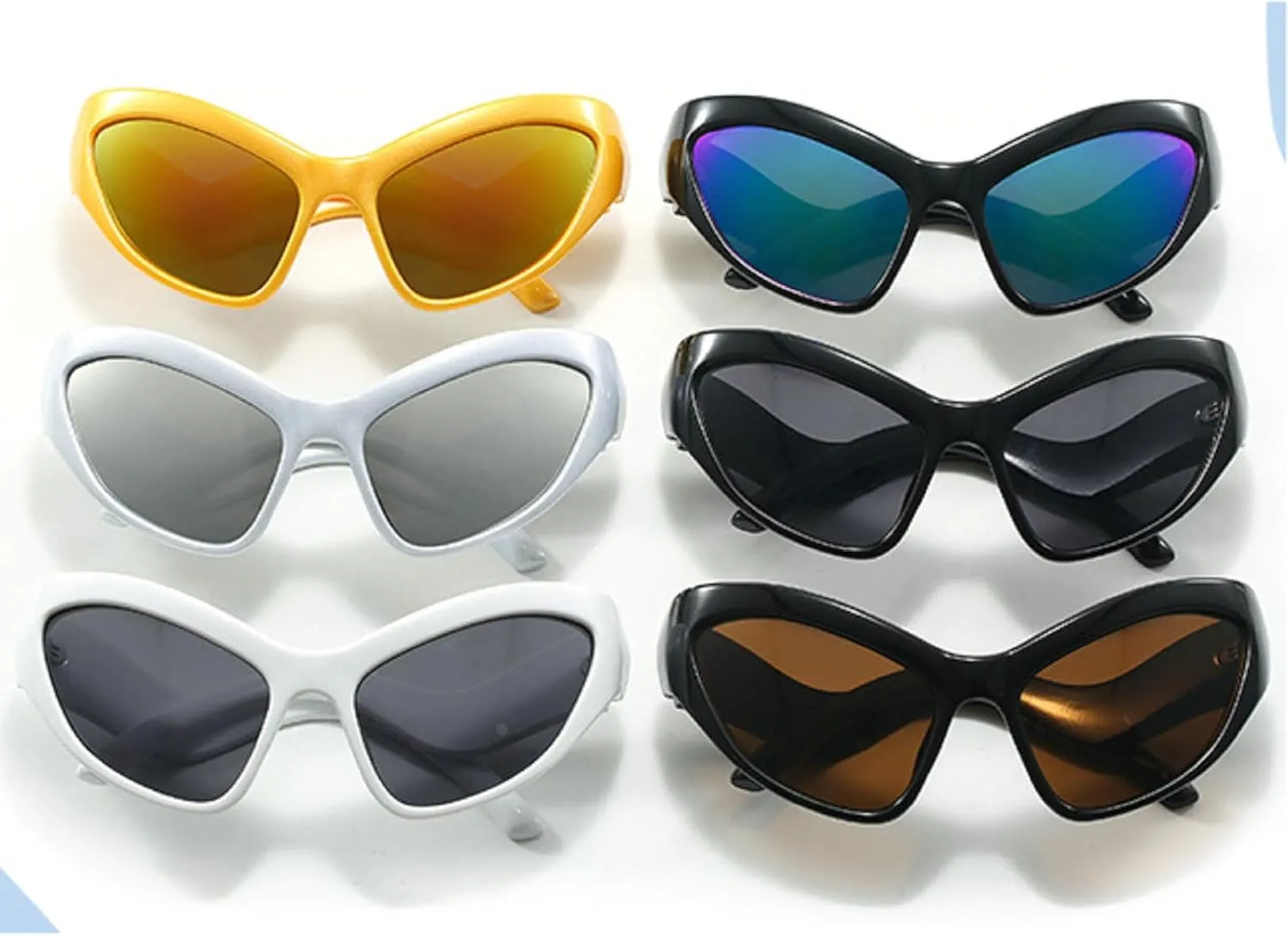 Y2K Style Sports Sunglasses Women Men Cat Eye Sun Glasses Fashion Mirror Eyewear Vintage Shades Eyeglasses