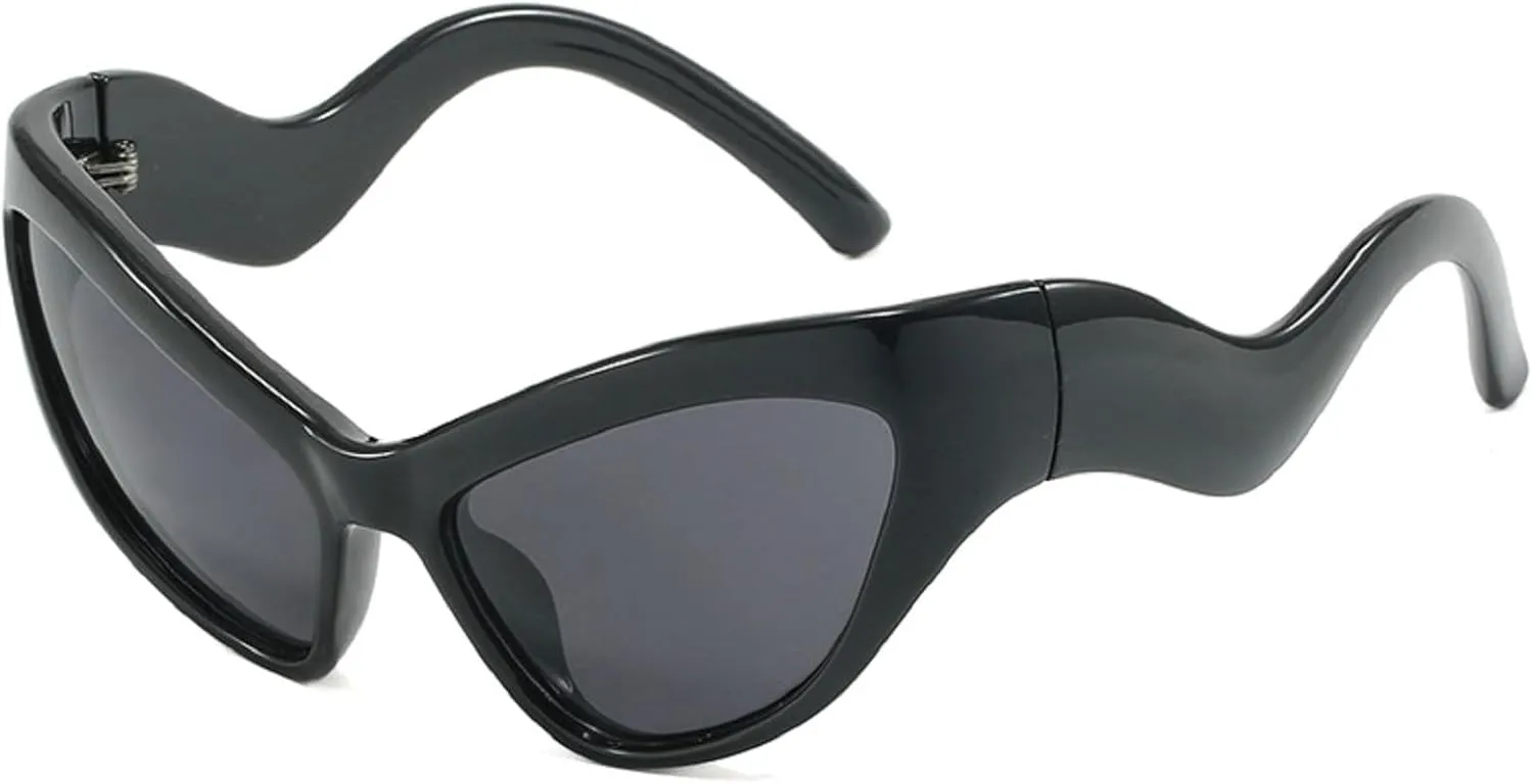 Y2K Style Sports Sunglasses Women Men Cat Eye Sun Glasses Fashion Mirror Eyewear Vintage Shades Eyeglasses