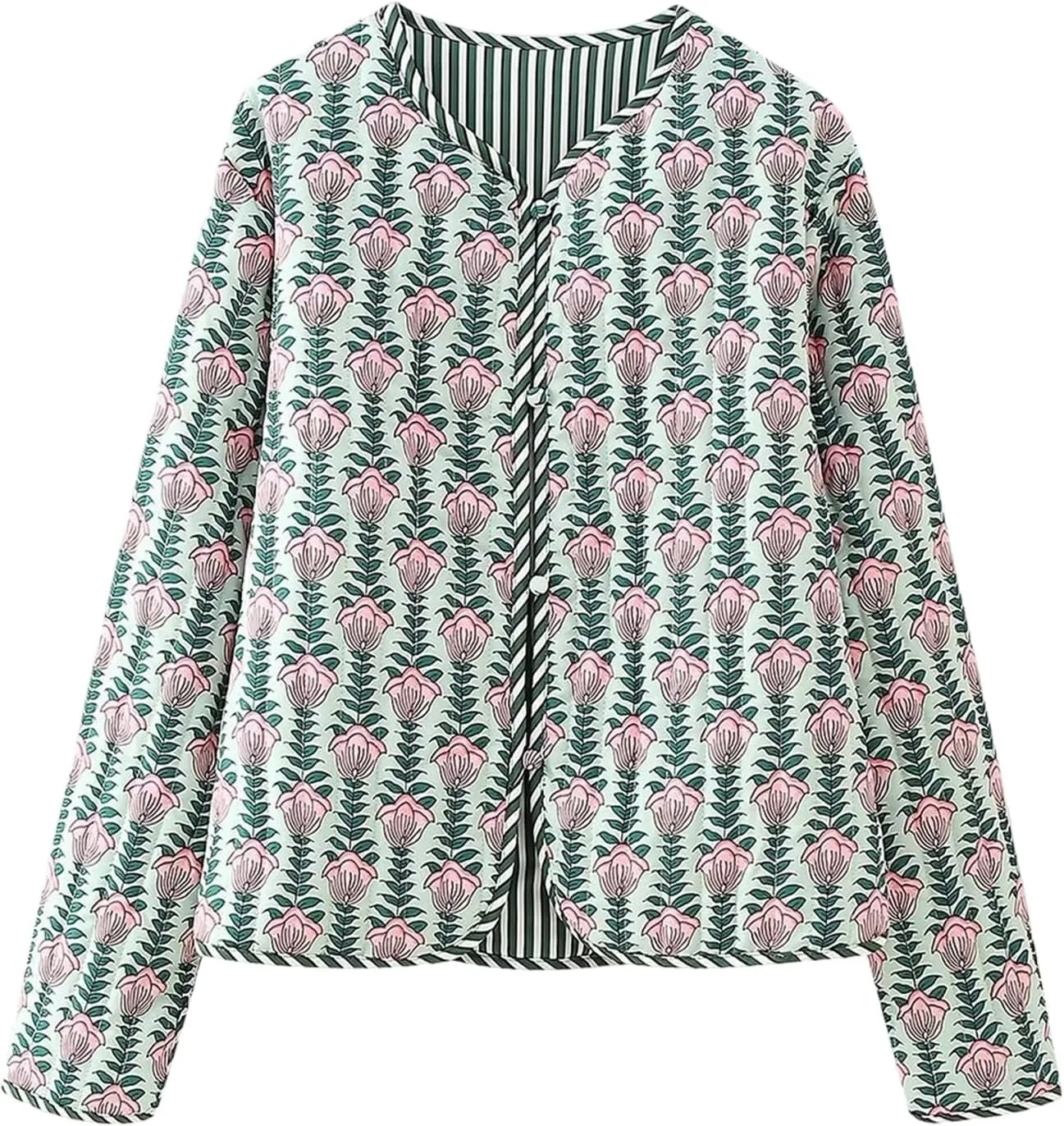 Yimoon Quilted Jackets for Women Reversible Floral Print Open Front Lightweight Cropped Puffer Jacket Outwear
