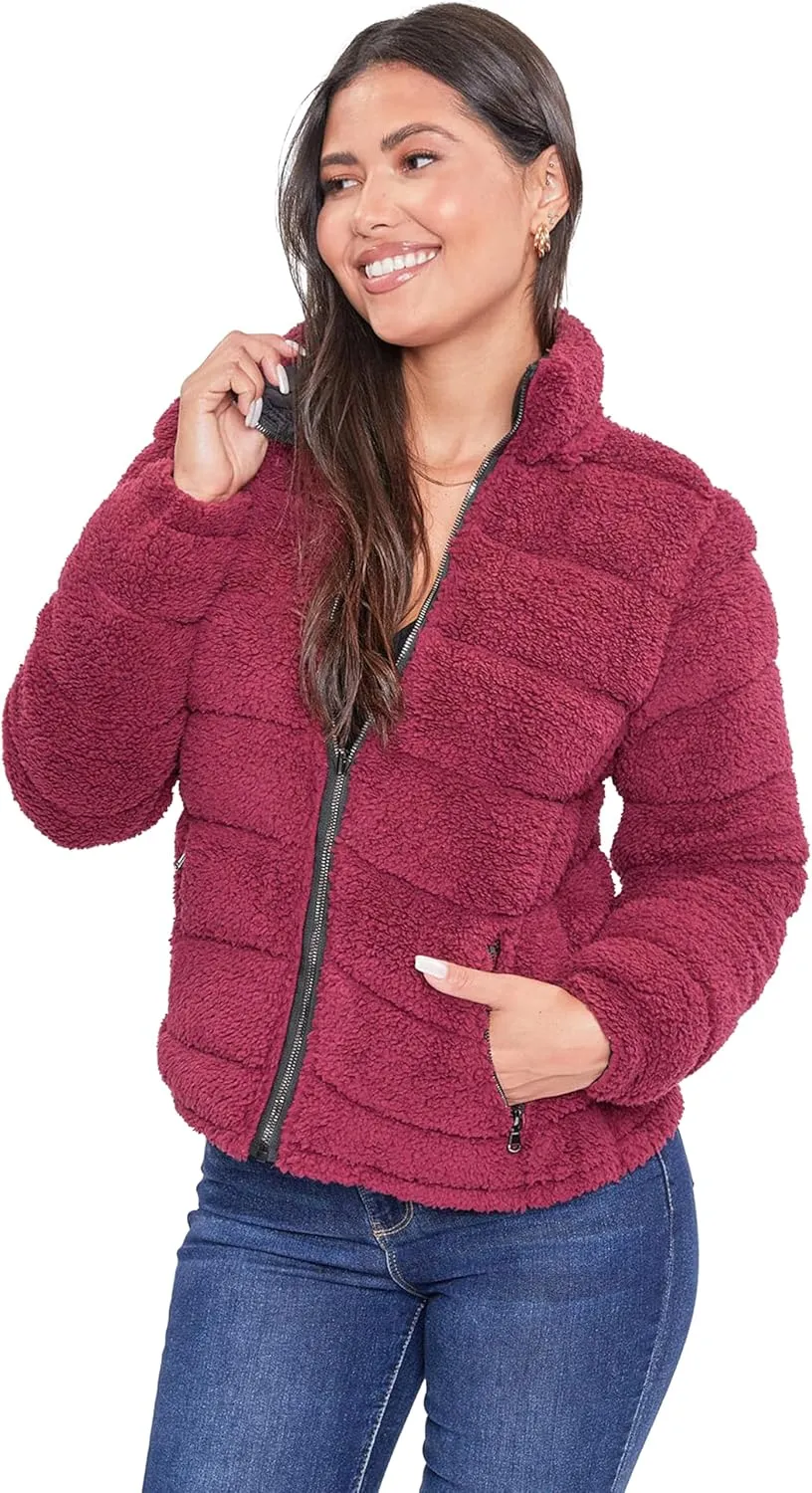 YMI Women's Junior Faux Leather Sherpa Lined Jacket