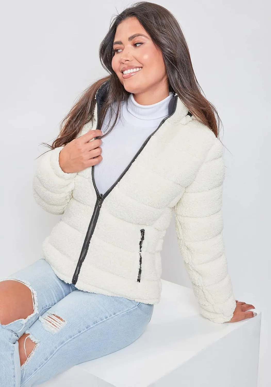 YMI Women's Junior Faux Leather Sherpa Lined Jacket