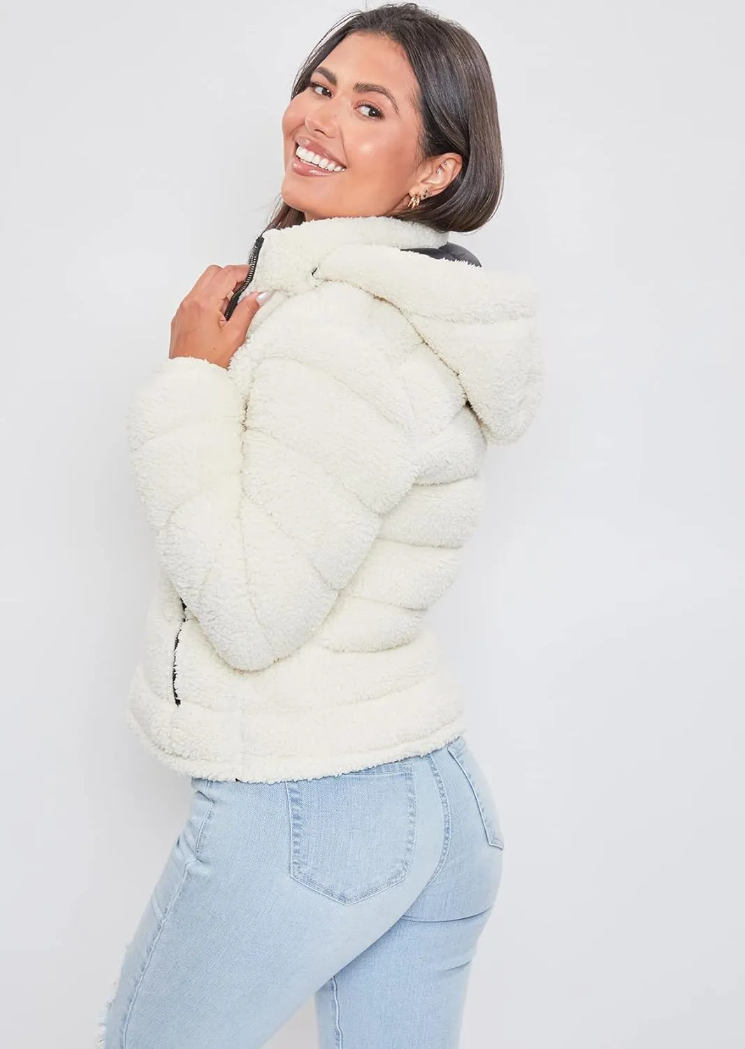 YMI Women's Junior Faux Leather Sherpa Lined Jacket