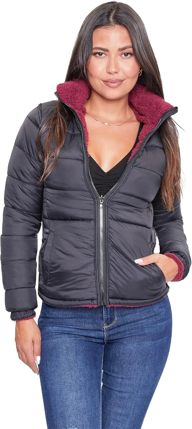 YMI Women's Junior Faux Leather Sherpa Lined Jacket
