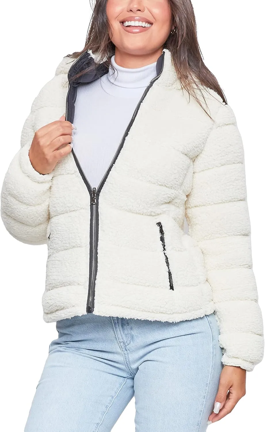 YMI Women's Junior Faux Leather Sherpa Lined Jacket