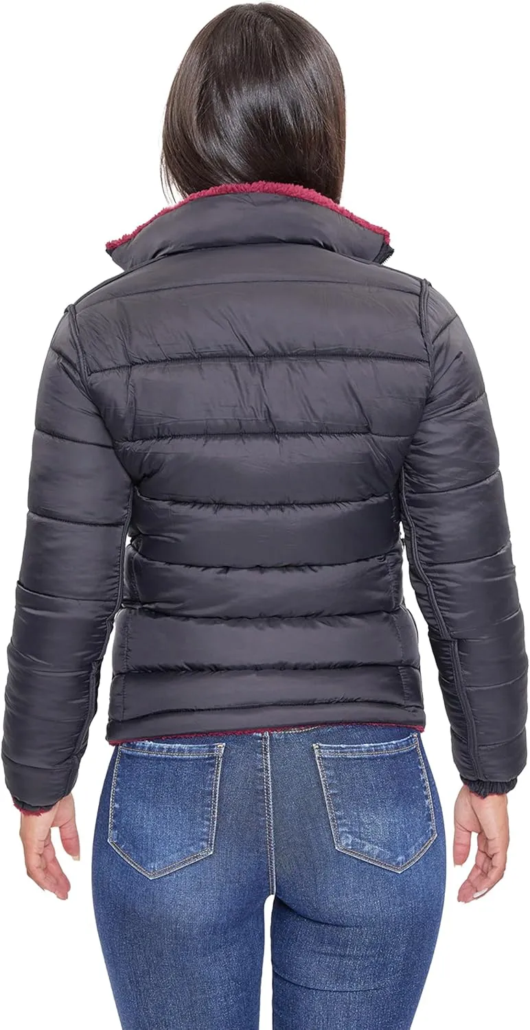 YMI Women's Junior Faux Leather Sherpa Lined Jacket