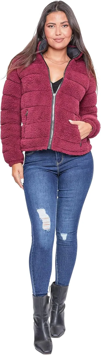 YMI Women's Junior Faux Leather Sherpa Lined Jacket