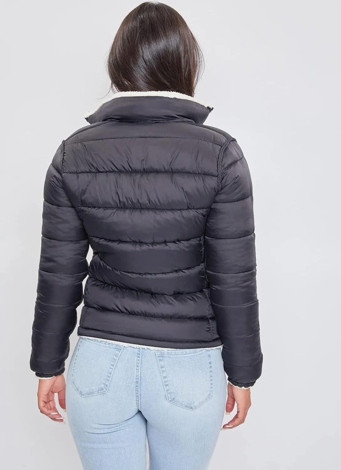 YMI Women's Junior Faux Leather Sherpa Lined Jacket