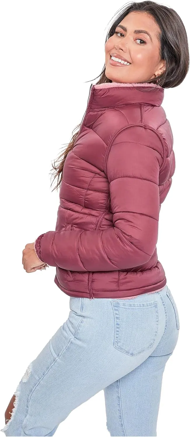 YMI Women's Junior Faux Leather Sherpa Lined Jacket