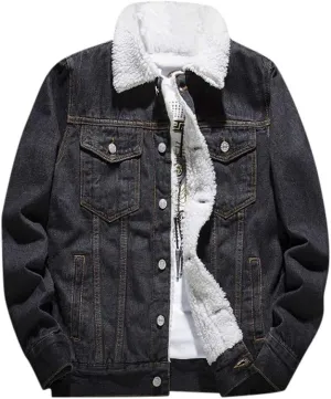Ymosrh Mens Coat Men's Autumn Winter Add Wool Casual Vintage Wash Distressed Denim Jacket Coat Jackets