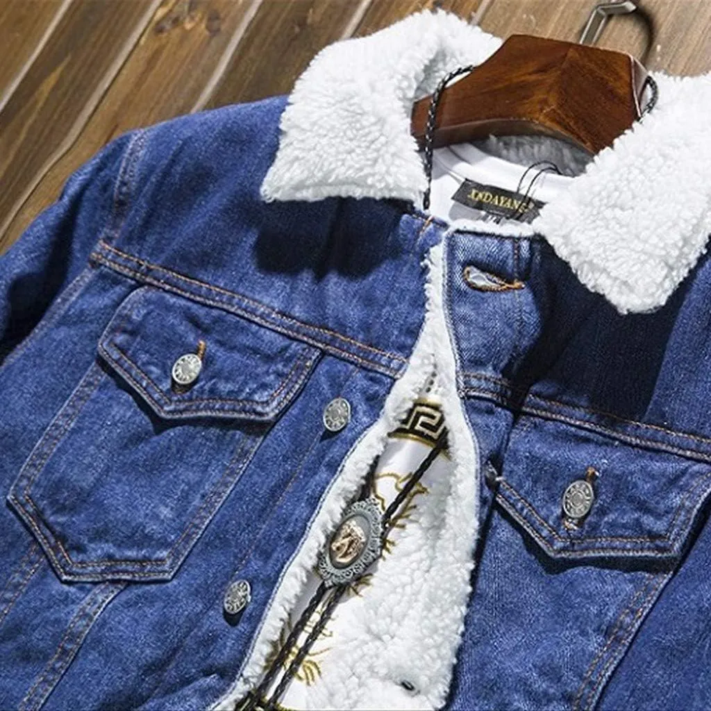 Ymosrh Mens Leather Jacket Add Wool Casual Vintage Wash Distressed Denim Jacket Coat Rain Jackets for Men Waterproof