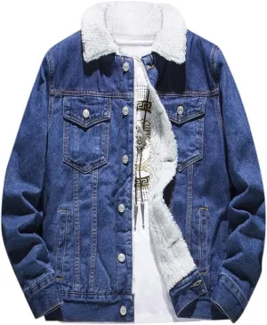 Ymosrh Mens Leather Jacket Add Wool Casual Vintage Wash Distressed Denim Jacket Coat Rain Jackets for Men Waterproof