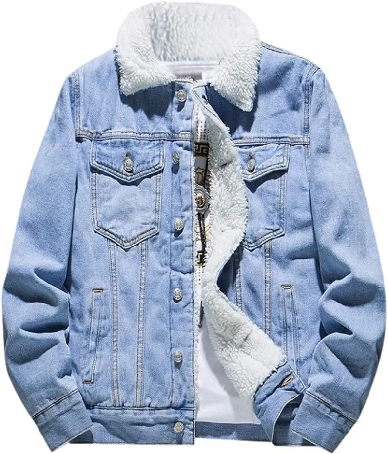 Ymosrh Winter Coats for Men Autumn Add Wool Casual Vintage Wash Distressed Denim Jacket Coat Mens Bomber Jackets