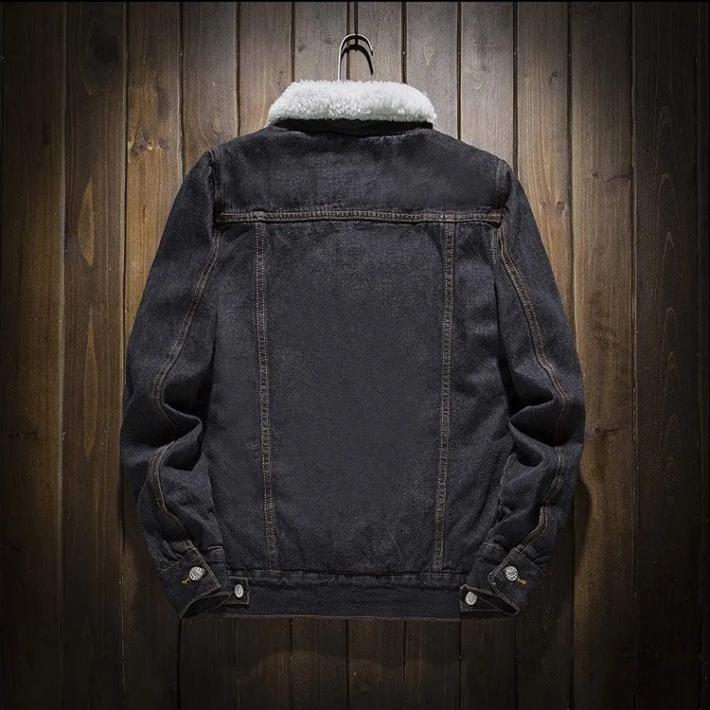 Ymosrh Winter Coats for Men Autumn Add Wool Casual Vintage Wash Distressed Denim Jacket Coat Mens Bomber Jackets