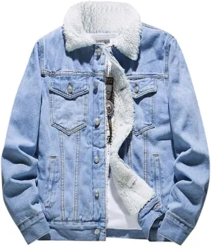 Ymosrh Winter Coats for Men Autumn Add Wool Casual Vintage Wash Distressed Denim Jacket Coat Mens Bomber Jackets