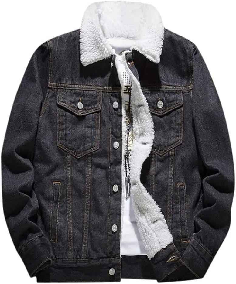 Ymosrh Winter Coats for Men Autumn Add Wool Casual Vintage Wash Distressed Denim Jacket Coat Mens Bomber Jackets