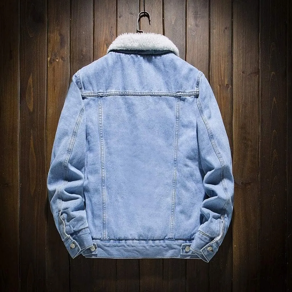 Ymosrh Winter Coats for Men Autumn Add Wool Casual Vintage Wash Distressed Denim Jacket Coat Mens Bomber Jackets