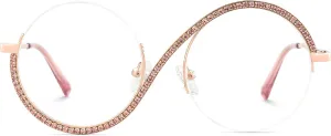 Zeelool Round Blue Light Glasses for Woman Semi-rimless Diamond Eyeglasses Half Frame Elphaba Cosplay Eyewear Glasses