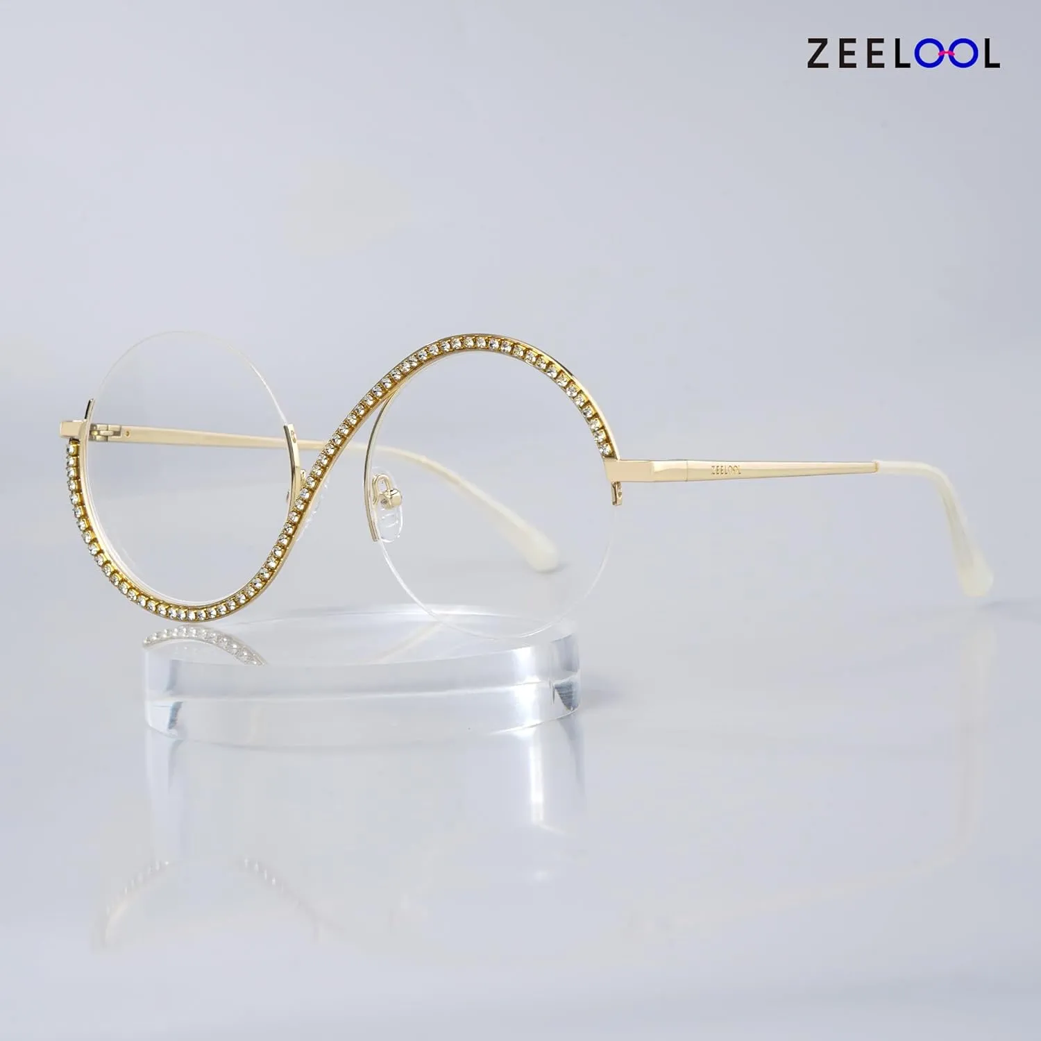 Zeelool Round Blue Light Glasses for Woman Semi-rimless Diamond Eyeglasses Half Frame Elphaba Cosplay Eyewear Glasses