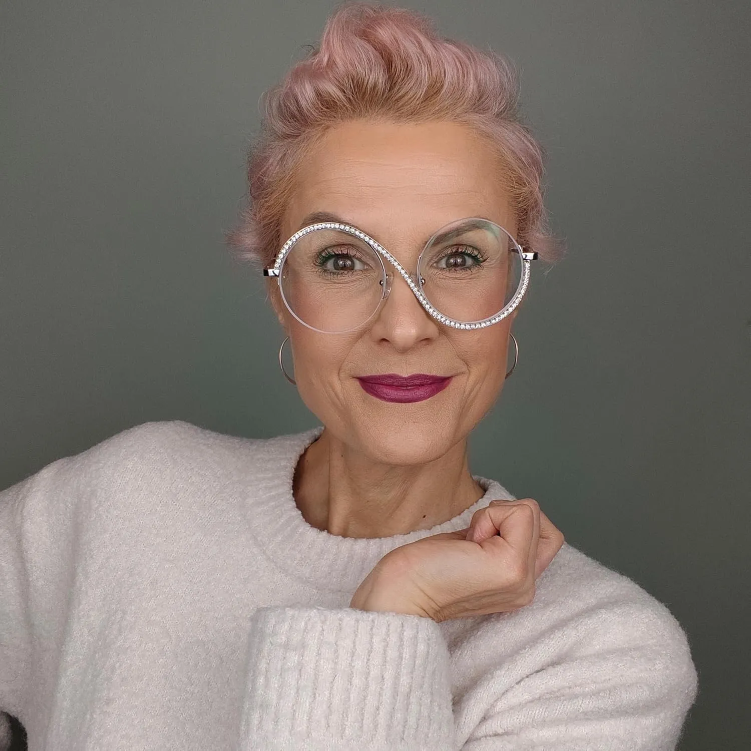 Zeelool Round Blue Light Glasses for Woman Semi-rimless Diamond Eyeglasses Half Frame Elphaba Cosplay Eyewear Glasses