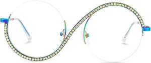 Zeelool Round Blue Light Glasses for Woman Semi-rimless Diamond Eyeglasses Half Frame Elphaba Cosplay Eyewear Glasses