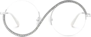 Zeelool Round Blue Light Glasses for Woman Semi-rimless Diamond Eyeglasses Half Frame Elphaba Cosplay Eyewear Glasses
