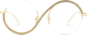 Zeelool Round Blue Light Glasses for Woman Semi-rimless Diamond Eyeglasses Half Frame Elphaba Cosplay Eyewear Glasses