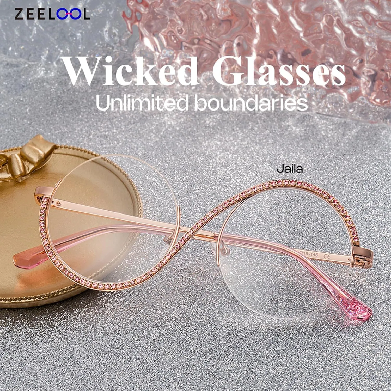 Zeelool Round Blue Light Glasses for Woman Semi-rimless Diamond Eyeglasses Half Frame Elphaba Cosplay Eyewear Glasses