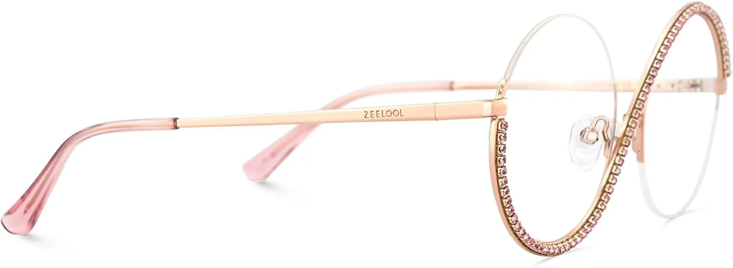 Zeelool Round Blue Light Glasses for Woman Semi-rimless Diamond Eyeglasses Half Frame Elphaba Cosplay Eyewear Glasses