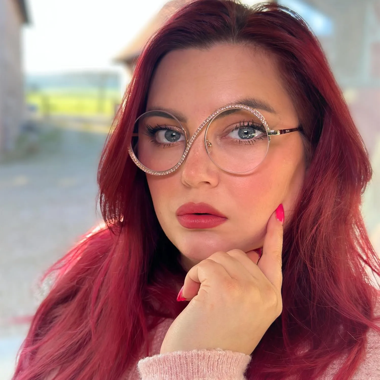 Zeelool Round Blue Light Glasses for Woman Semi-rimless Diamond Eyeglasses Half Frame Elphaba Cosplay Eyewear Glasses