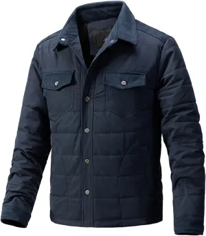 Zeiyignr Men's Padded Down Jackets Winter Button Down Fleece Outwear Casual Windproof Sherpa Lined Lightweight Puffer Coats