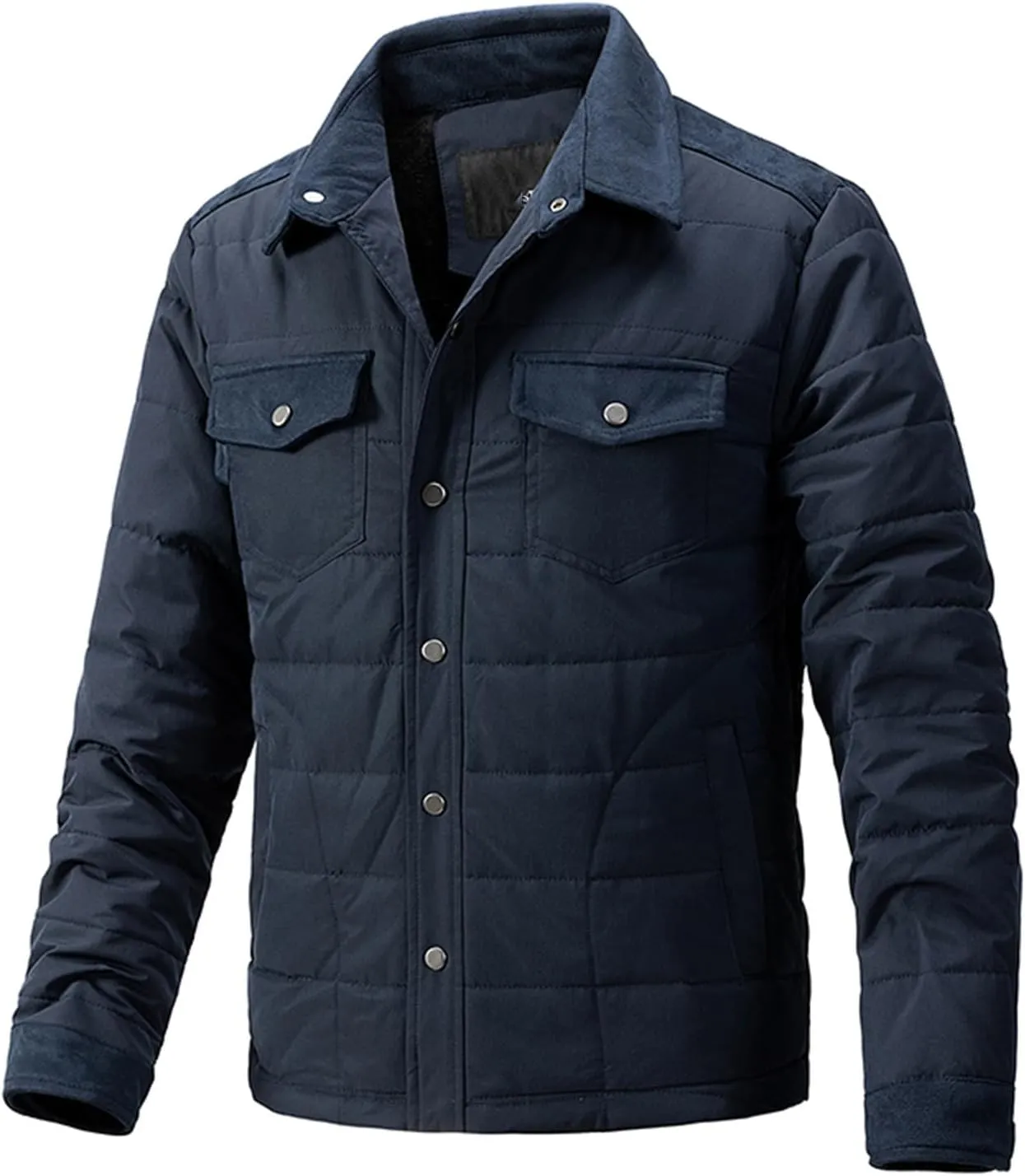 Zeiyignr Men's Padded Down Jackets Winter Button Down Fleece Outwear Casual Windproof Sherpa Lined Lightweight Puffer Coats