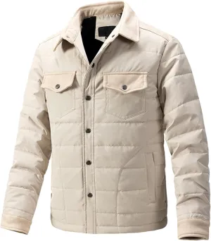 Zeiyignr Men's Padded Down Jackets Winter Button Down Fleece Outwear Casual Windproof Sherpa Lined Lightweight Puffer Coats