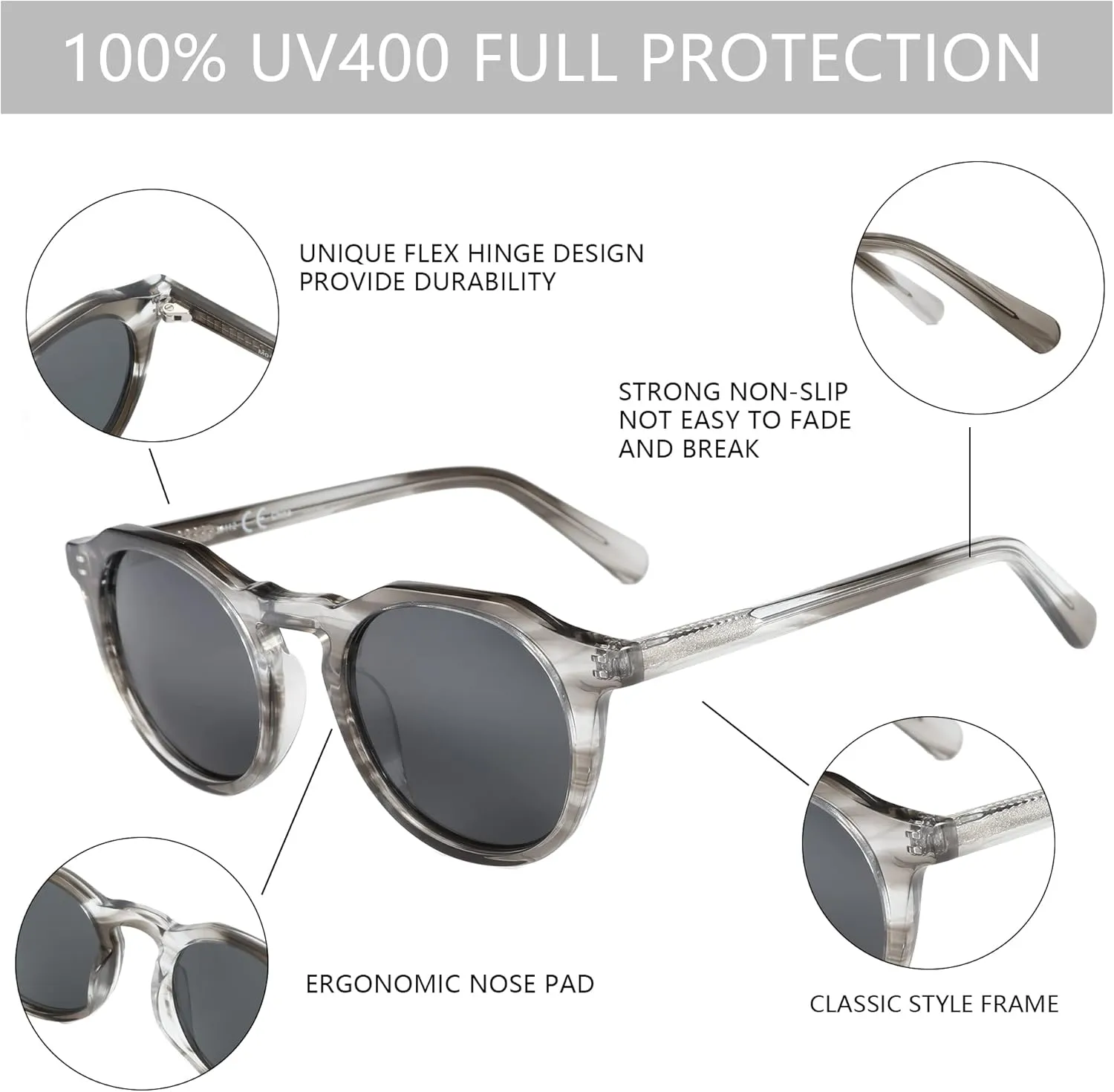 ZENOTTIC Vintage Round Polarized Sunglasses for Men Women UV400 Protection
