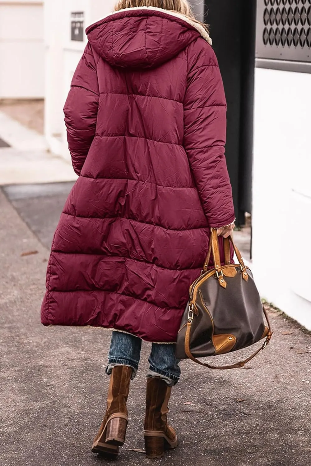 ZWRXW Womens Warm Winter Padded Coats 2023 Fashion Reversible Sherpa Fleece Lined Long Hooded Puffer Jackets Fall Clothes