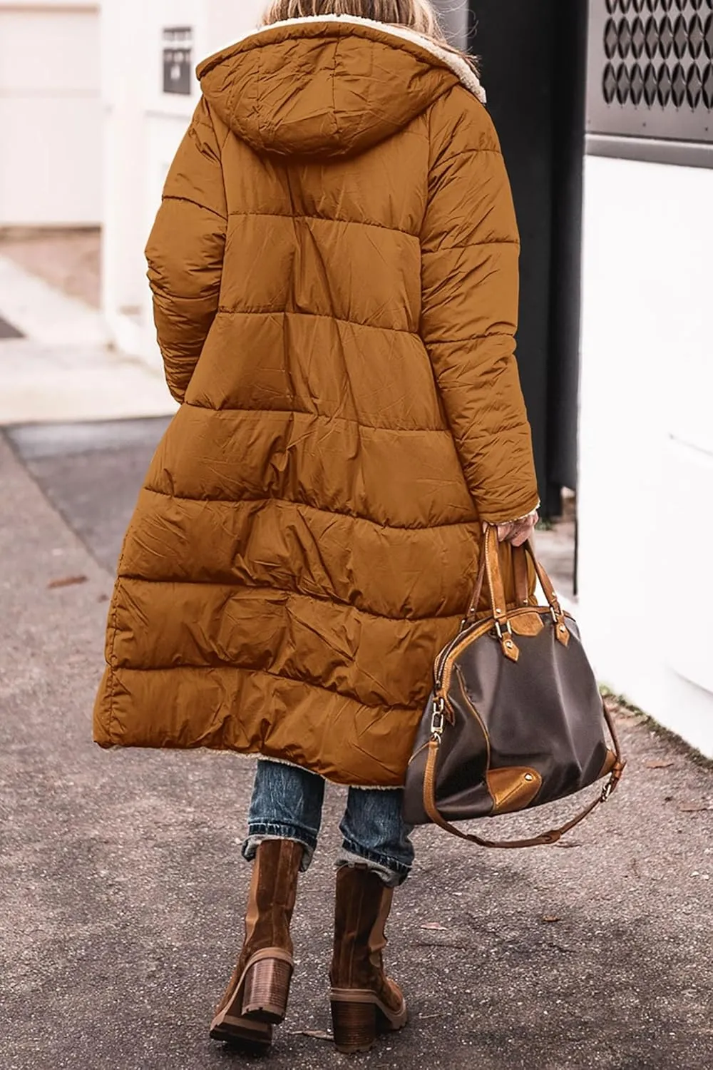 ZWRXW Womens Warm Winter Padded Coats 2023 Fashion Reversible Sherpa Fleece Lined Long Hooded Puffer Jackets Fall Clothes