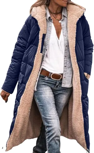 ZWRXW Womens Warm Winter Padded Coats 2023 Fashion Reversible Sherpa Fleece Lined Long Hooded Puffer Jackets Fall Clothes