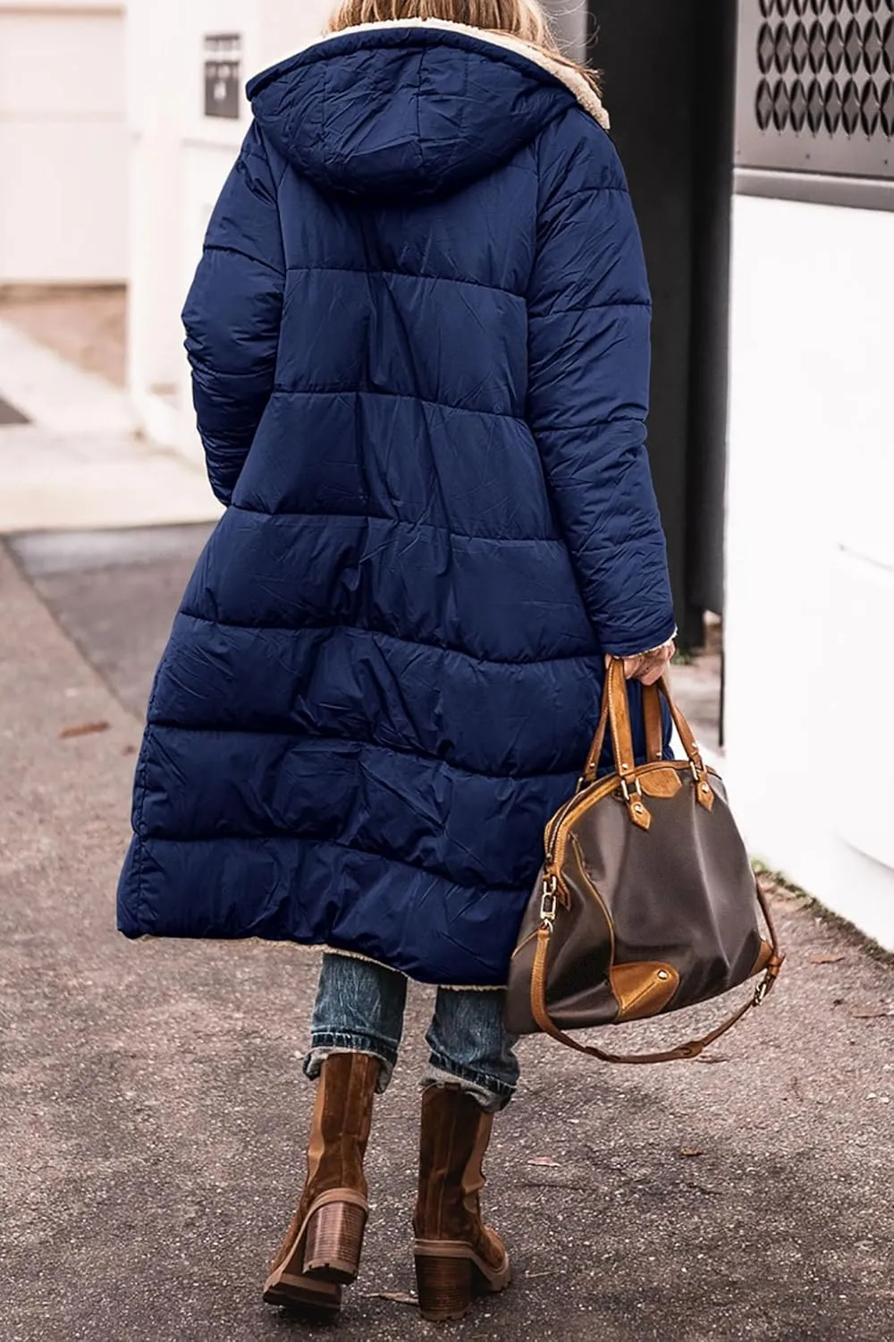 ZWRXW Womens Warm Winter Padded Coats 2023 Fashion Reversible Sherpa Fleece Lined Long Hooded Puffer Jackets Fall Clothes