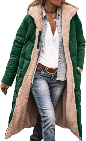 ZWRXW Womens Warm Winter Padded Coats 2023 Fashion Reversible Sherpa Fleece Lined Long Hooded Puffer Jackets Fall Clothes