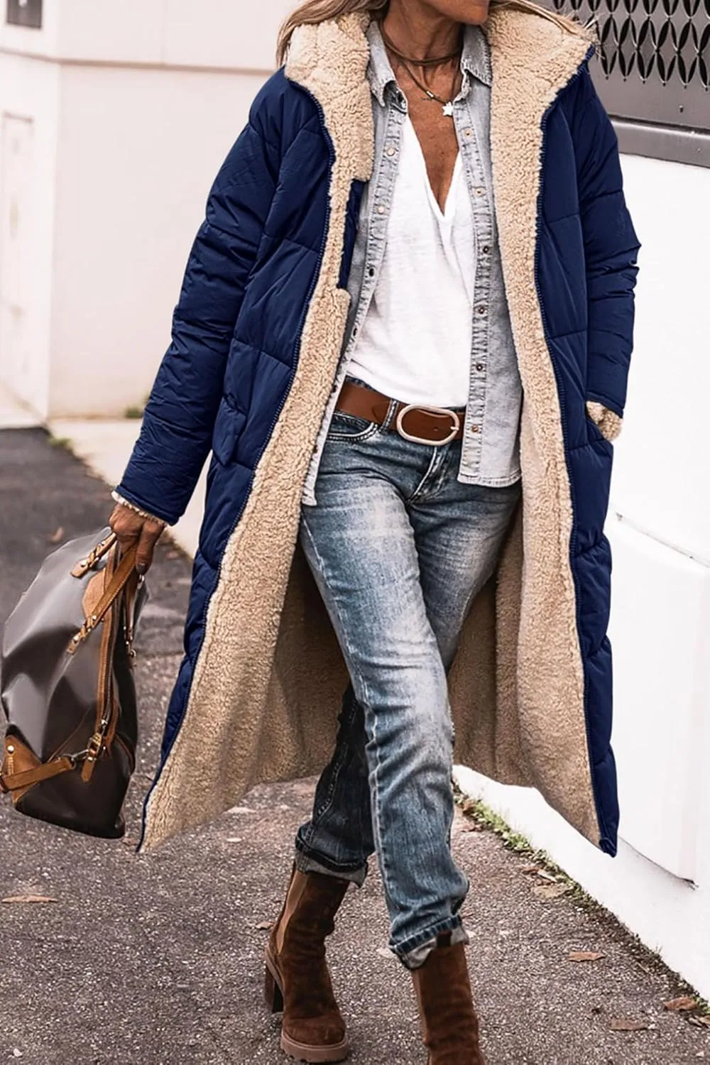 ZWRXW Womens Warm Winter Padded Coats 2023 Fashion Reversible Sherpa Fleece Lined Long Hooded Puffer Jackets Fall Clothes