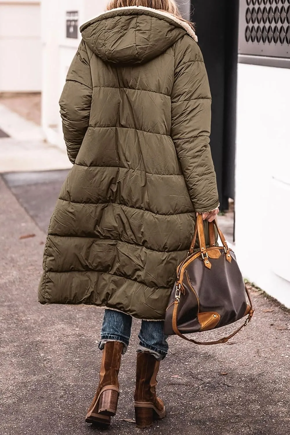 ZWRXW Womens Warm Winter Padded Coats 2023 Fashion Reversible Sherpa Fleece Lined Long Hooded Puffer Jackets Fall Clothes